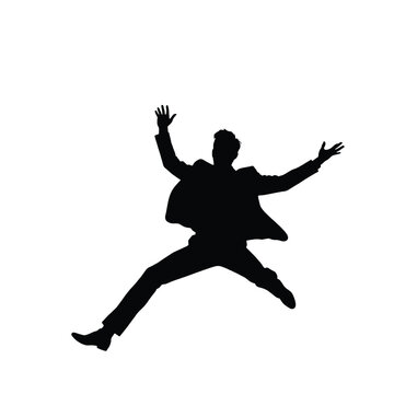 recommend clip art: Business man jumping pose silhouette vector, isolated white background