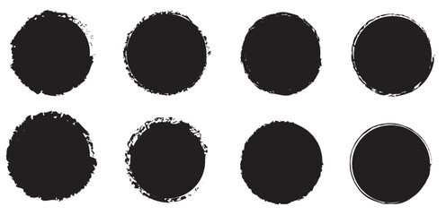 Set of textured circular strokes for design. Black textured circles: variations in geometry and texture for design.