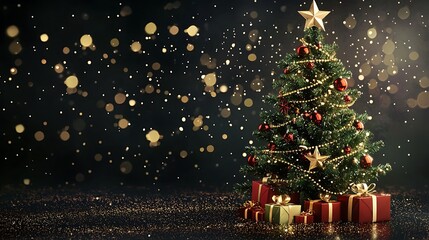 A beautifully decorated Christmas tree showcased on a dark-colored background.