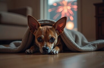 The Chihuahua dog is very afraid of fireworks. He is shaking with fear and crying. Please don't throw firecrackers