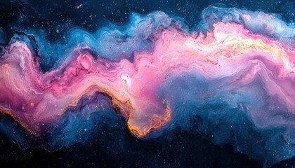 Abstract Swirling Colors of Pink, Blue, and Gold