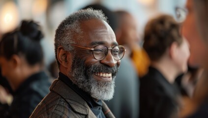 Obraz premium Smiling Older Man in Social Gathering