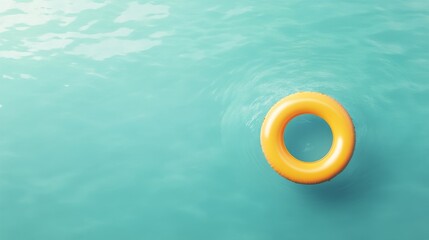 Colorful yellow pool float surrounded by palm leaves in a tranquil blue setting