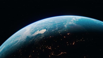 Earth surface seen from space, city lights from space