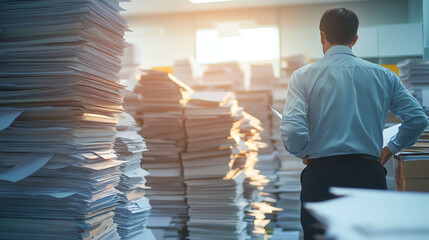 Accountant auditing company records in a professional office environment, audit process, accounting expertise