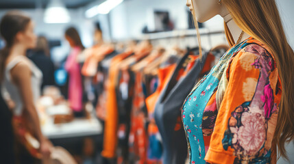 Obraz premium Fashion designer presenting new clothing designs on mannequins, bright and stylish studio, fashion show preparation, creative profession