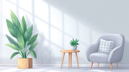 Fototapeta premium 植物と居心地の良い装飾が施されたモダンでボヘミアンなインテリアデザイン