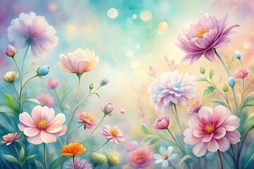 Obraz premium Watercolor flowers soft pastel colors nature inspired art with copy space Leading Lines