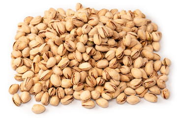 Tasty pistachios isolated on a white background.