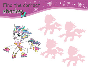 Find correct shadow game for children with Christmas unicorn