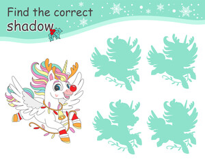 Find correct shadow with Christmas unicorn with garland