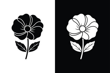 Poppy flower illustration vector silhouette icon on white background.	