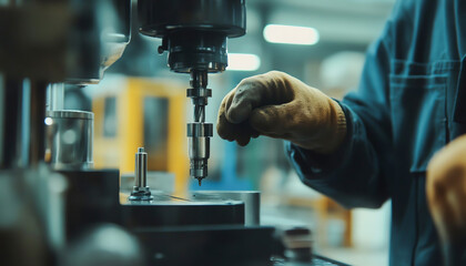 Technician lubricating moving parts of a machine, ensuring optimal performance, preventative maintenance, factory upkeep
