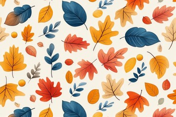 Obraz premium Colorful autumn leaves arranged in a seamless pattern showcasing a variety of shapes and sizes with vibrant tones ideal for seasonal and nature inspired designs