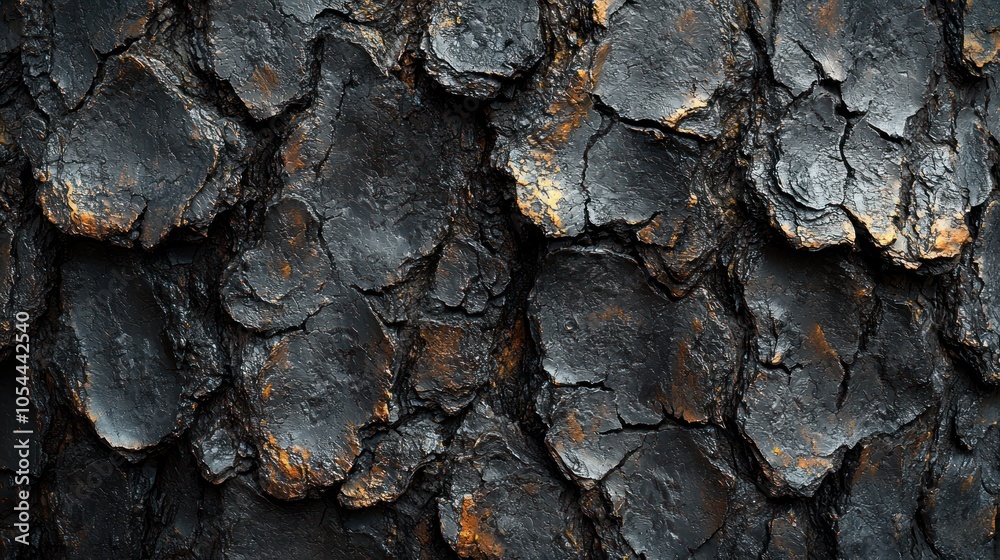 Poster close-up of a dark and textured tree bark surface