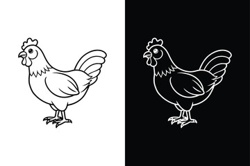 Silhouette icon of a chicken. Beautiful chicken. Vector illustration on white background.