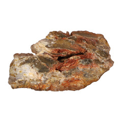 Closeup of a colourful mineral stone under the lights, isolated on a white background