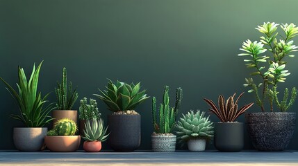 Stylish composition of home garden interior filled with beautiful plants, cacti, succulents, and air plants in various design pots. Home gardening concept and copy space template