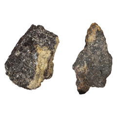 Closeup of a colourful mineral stone under the lights, isolated on a white background