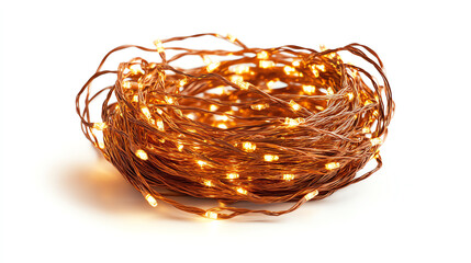 Christmas lights coiled up neatly on a white background, isolated single object