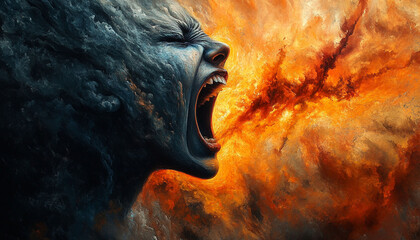 Abstract Portrait of Anger,  Screaming face Art Wallpaper Mental Health Background design