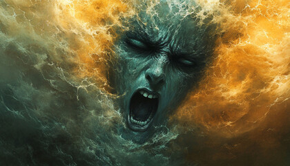 Abstract Portrait of Anger,  Screaming face Art Wallpaper Mental Health Background design