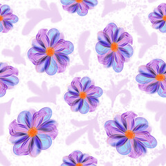 Fototapeta premium Seamless abstract fluid pattern with flowers and snow 