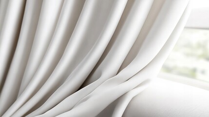Obraz premium Close-up of a soft white curtain, flowing gently in the breeze.