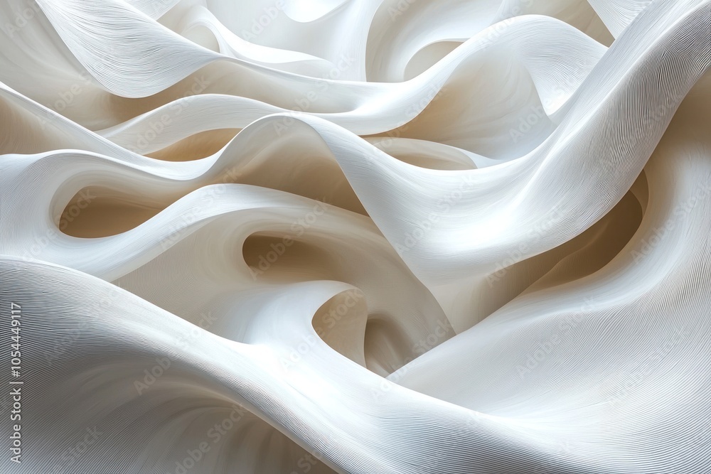 Aufkleber abstract white sculptural form with curved lines and patterns