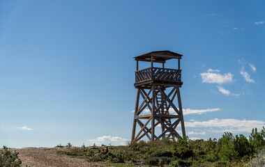 Wooden watchtower on the mountain