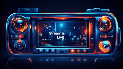 Fototapeta premium Futuristic handheld gaming console with vibrant neon display, showcasing 