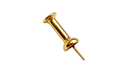 Golden stationery push pin isolated on transparent background