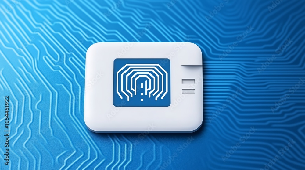 Poster blue glowing rfid sensor technology close-up, representing advanced digital innovation and security 