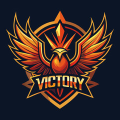 Obraz premium Fiery Phoenix Victory Emblem with Wings Spread
