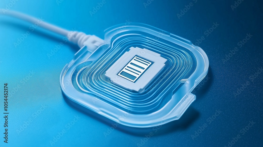 Poster close-up of blue sensor technology on fabric texture, representing modern digital security and futur