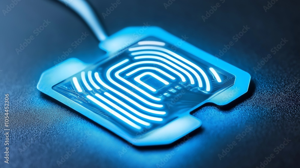 Aufkleber blue glowing rfid sensor technology close-up, representing advanced digital innovation and security 