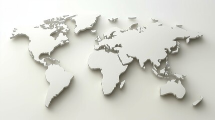 Minimalist 3D World Map in White Representing Global Geography, Education, and Modern Abstract Design, Generative AI