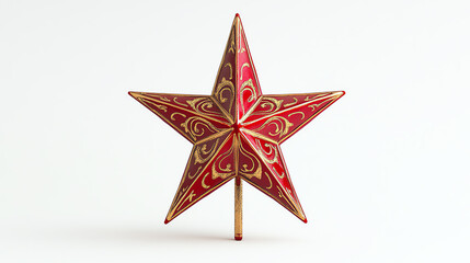 Classic fivepoint star tree topper in red and gold, placed on a plain white background, isolated
