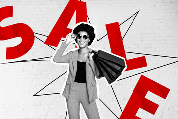 Composite trend artwork sketch image collage of big sale black friday percent shopaholic discount...
