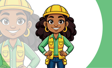 Mascot of a Black woman in an engineer helmet, illustration for an engineering company.