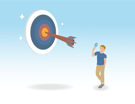 Search for results, research to find out how you got to the point, activity was accurate, target with an arrow in the center and a professional looking with a magnifying glass