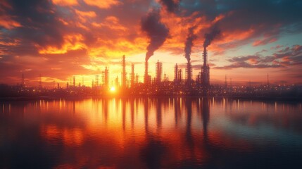 Naklejka premium Picture of a factory with smoke coming out of it