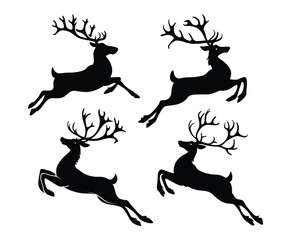 Reindeer Leap Silhouette EPS Vector Template Illustration