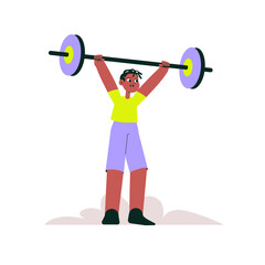 Man lifting a barbell for strength training, isolated flat vector illustration symbolizing weightlifting, fitness, and muscle building.