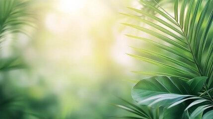 Obraz premium Lush green palm leaves in a bright forest setting during daylight hours
