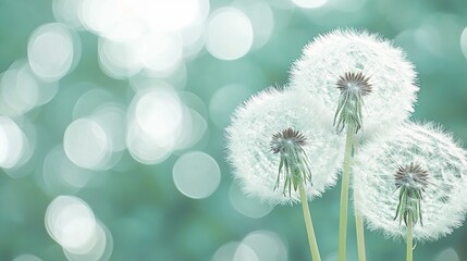 Obraz premium Dandelions blooming in a serene setting with soft bokeh background during daytime