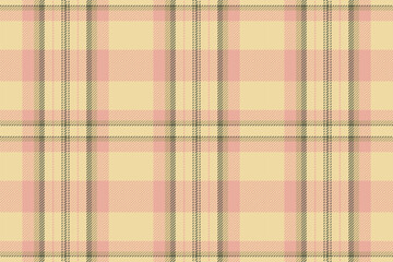 Blank fabric check pattern, shop seamless plaid background. Doodle textile vector tartan texture in amber and red colors.