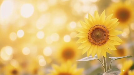 Sunflowers blooming under a golden sunset sky in a vibrant countryside landscape
