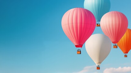 Fototapeta premium Colorful hot air balloons floating in a clear blue sky during a serene morning