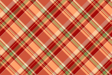 Womens fashion texture seamless vector, free background textile pattern. Repeat plaid tartan fabric check in red and orange colors.